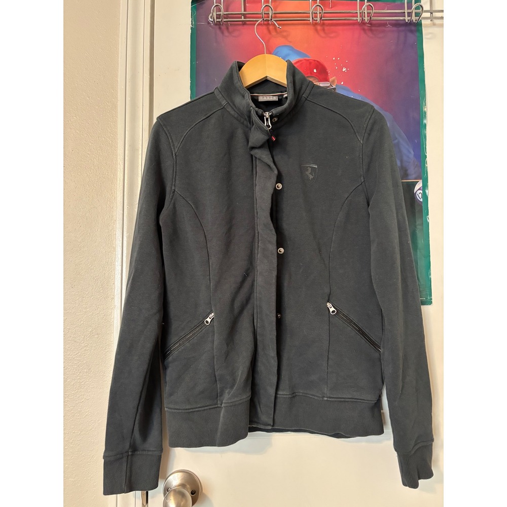 Puma Ferrari Women's Jacket Full Zip Up Black Moto Style Size L